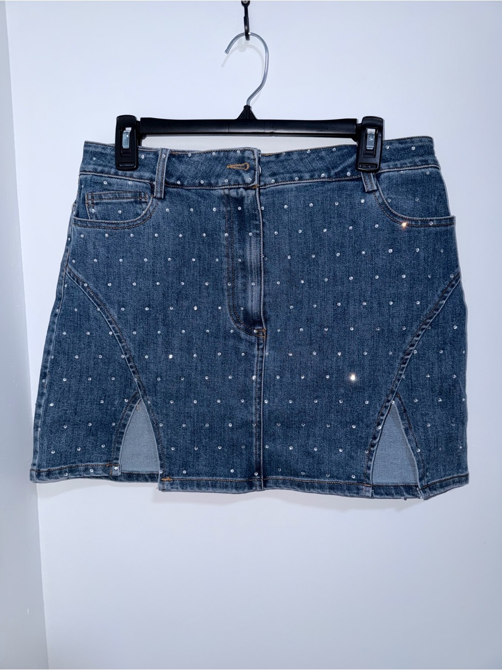 Lulu's Blue Denim Mini Skirt with Studded Detail